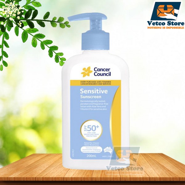 Kem Chống Nắng Cho Da Nhạy Cảm Cancer Council Sensitive Sunscreen SPF50+ 200ml